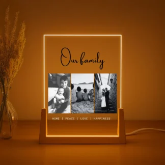 Personalized Family Lamp with 3 Photos and Custom Text - Portrait Design